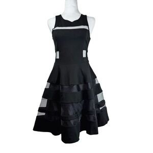 PARKER Women's Mini/Midi Black A Line Tank Dress with Mesh Designs Size S